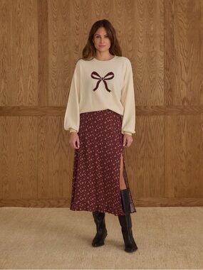 Rylee + Cru Womens Button Slit Midi Skirt Harvest Berry Linen Cottagecore Small